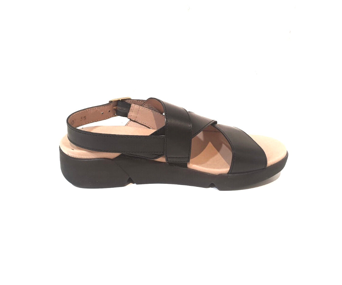 Wonders C-4403 Black Negro Pergamena Leather Sandals Made In Spain