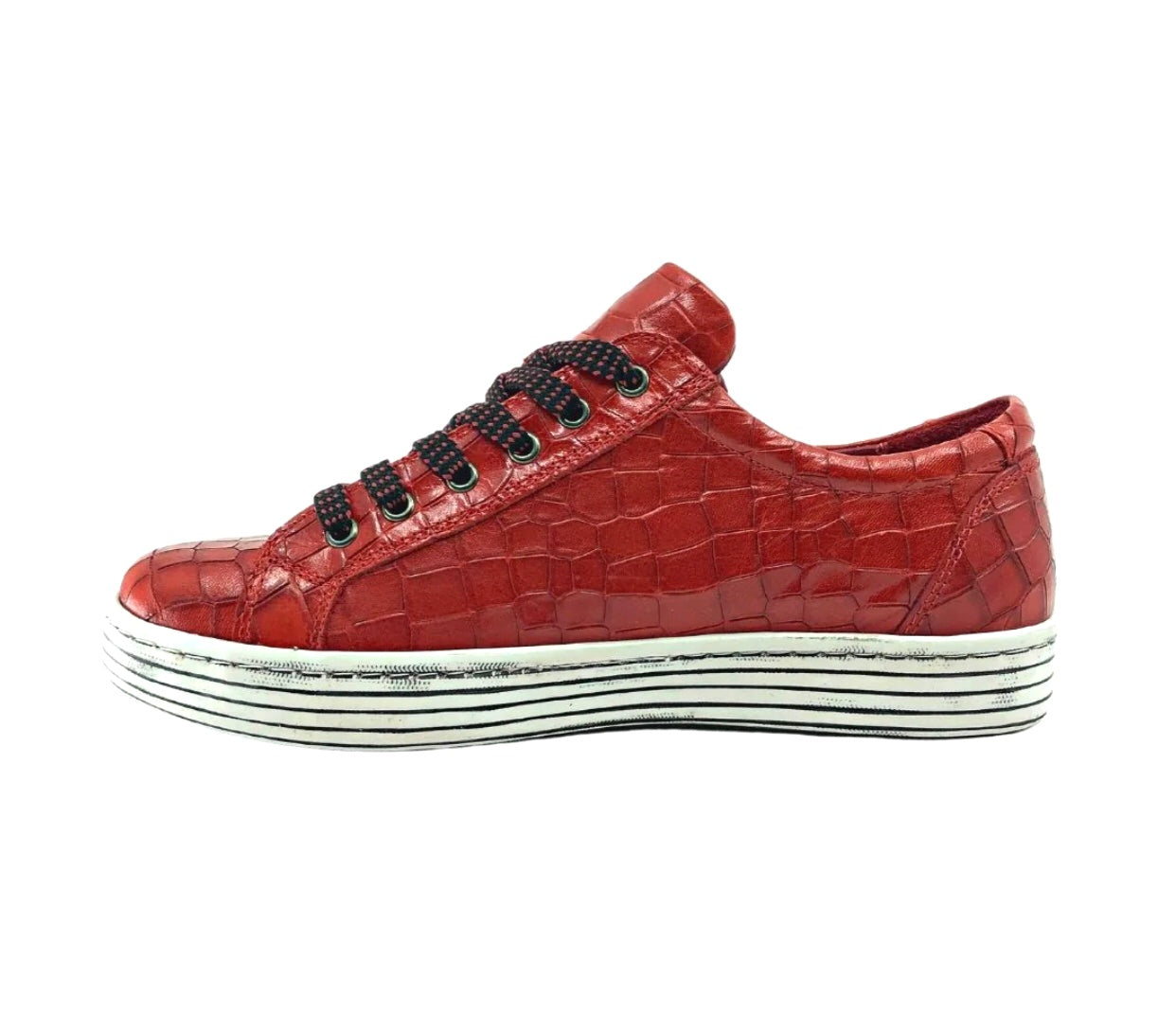 Cabello Comfort Unity Red Croco 6 Eyelet Zip Shoe Made In Turkey