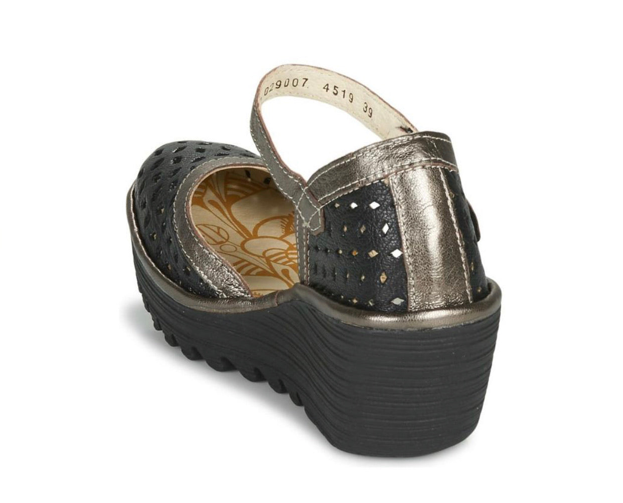 Fly London YVEN029FLY Black/Bronze Mous/Idra Women's Wedges Sandals Made In Portugal