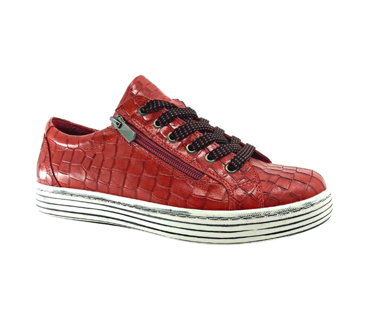 Cabello Comfort Unity Red Croco 6 Eyelet Zip Shoe Made In Turkey
