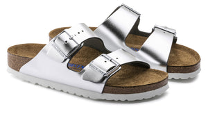 Birkenstock Arizona Metallic Silver Leather Soft Footbed Made In Germany