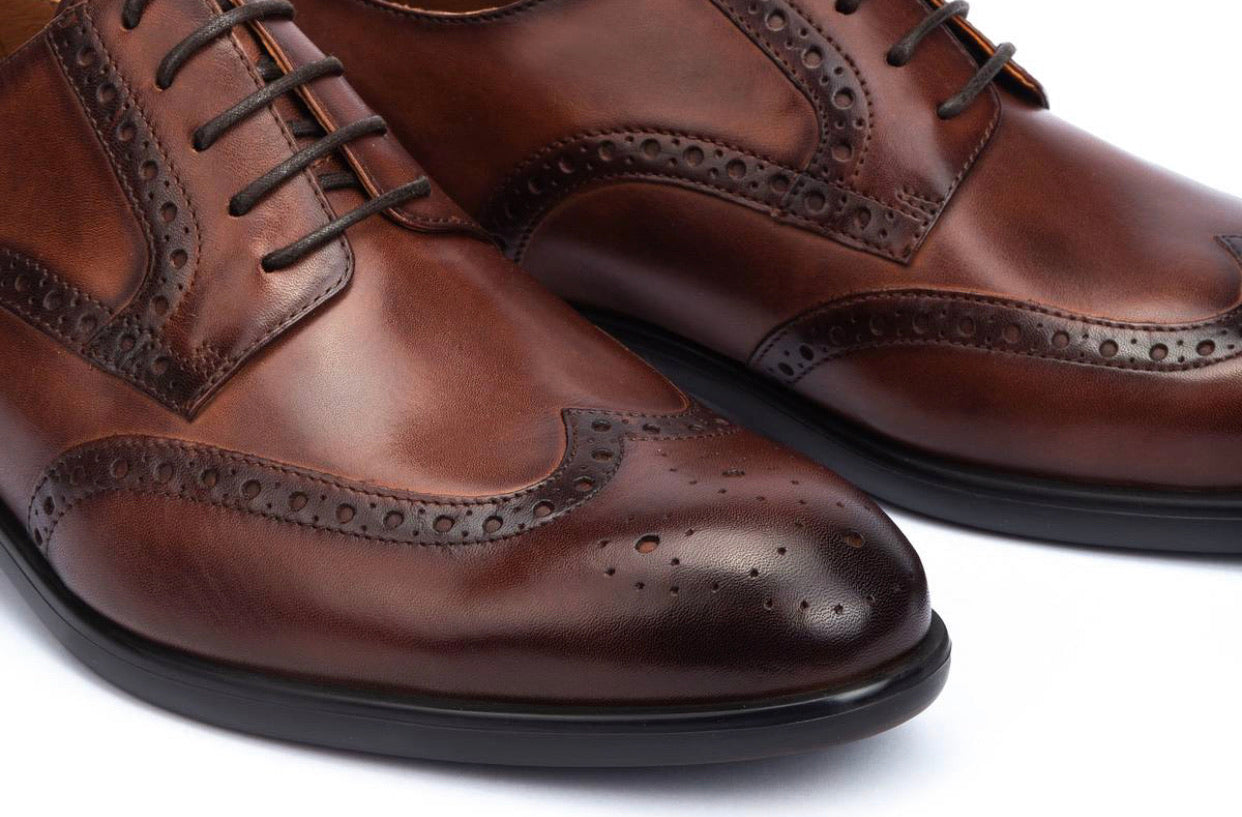 Pikolinos M7J-4186 Cuero Light Tan Mens Brogue 4 Eyelet Lace Up Made In Spain