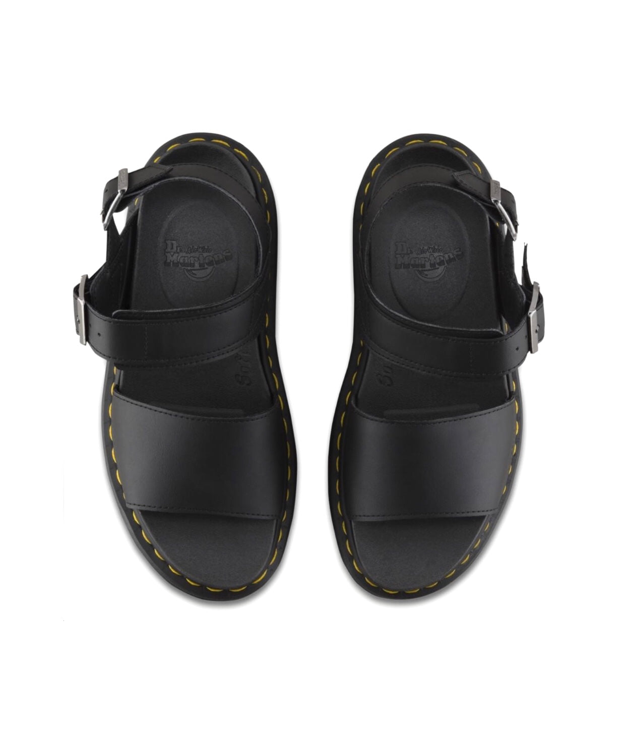 Dr. Martens Voss Black Hydro Leather Yellow Stitch Sandal