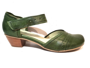 Mentha Andie Green Leather Women’s Court Shoes Mary Jane Velcro Made In Portugal