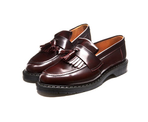Solovair Burgundy Rub-Off Hi-Shine Tassel Loafer Leather Shoe Made In England