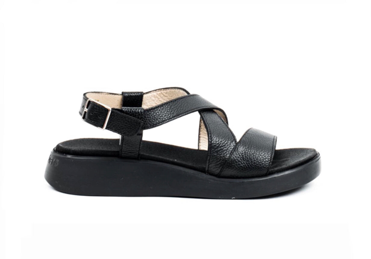 Wonders C-6505 Black Willer Negro Leather Wedge Made In Spain