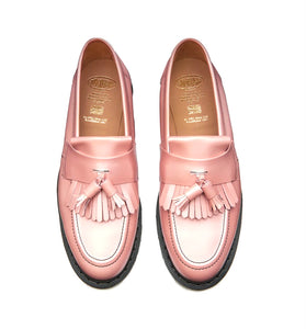 Solovair Iridescent Pink Hi-Shine Tassel Loafer Leather Shoe Made In England