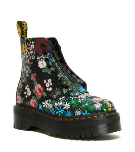 Dr. Martens Sinclair Black Floral Mash Up Backhand Zip Ankle 8 Eyelet Boot