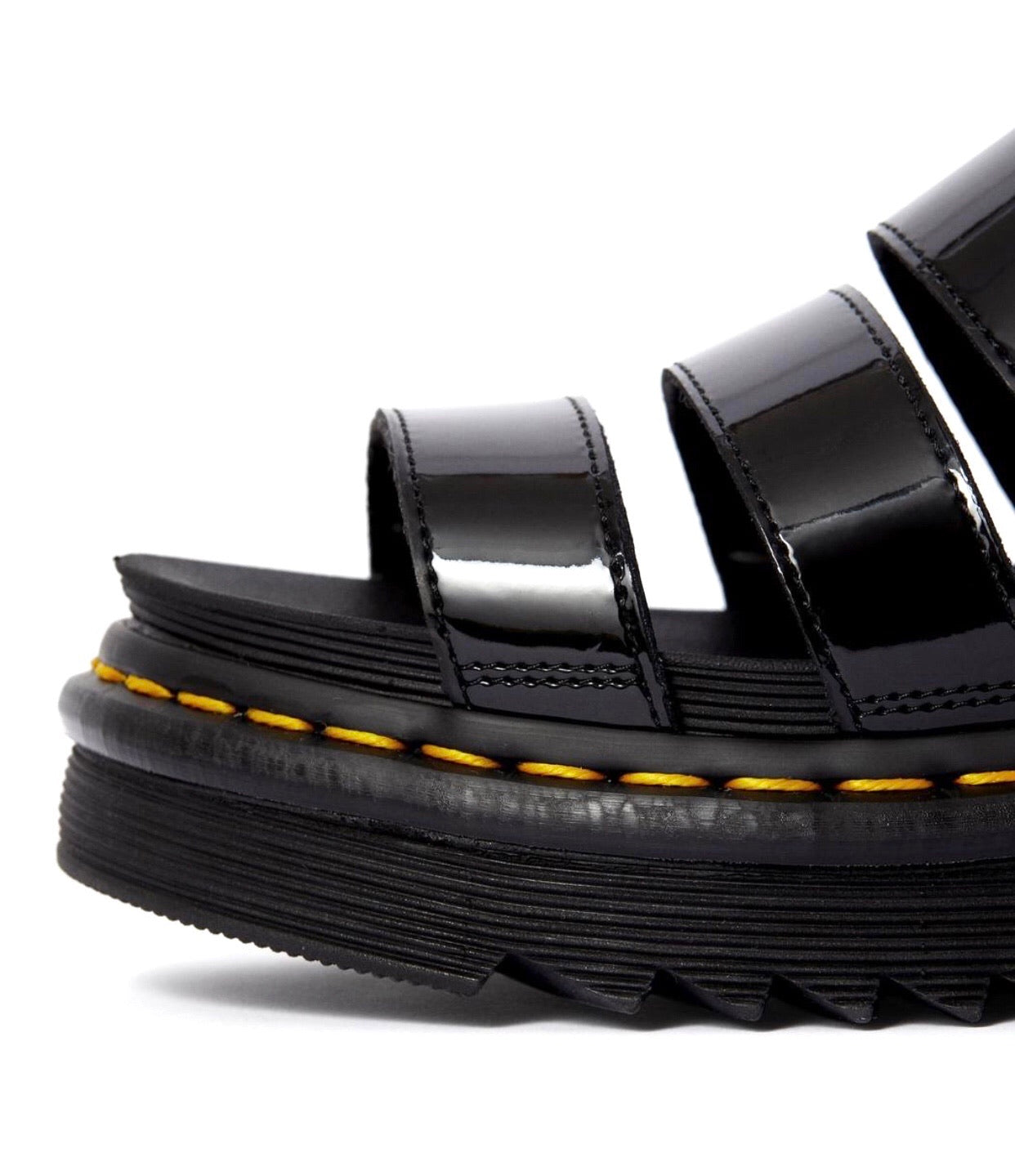 Dr. Martens Blaire Chunky Black Patent Sandal Buckle 3 Strap