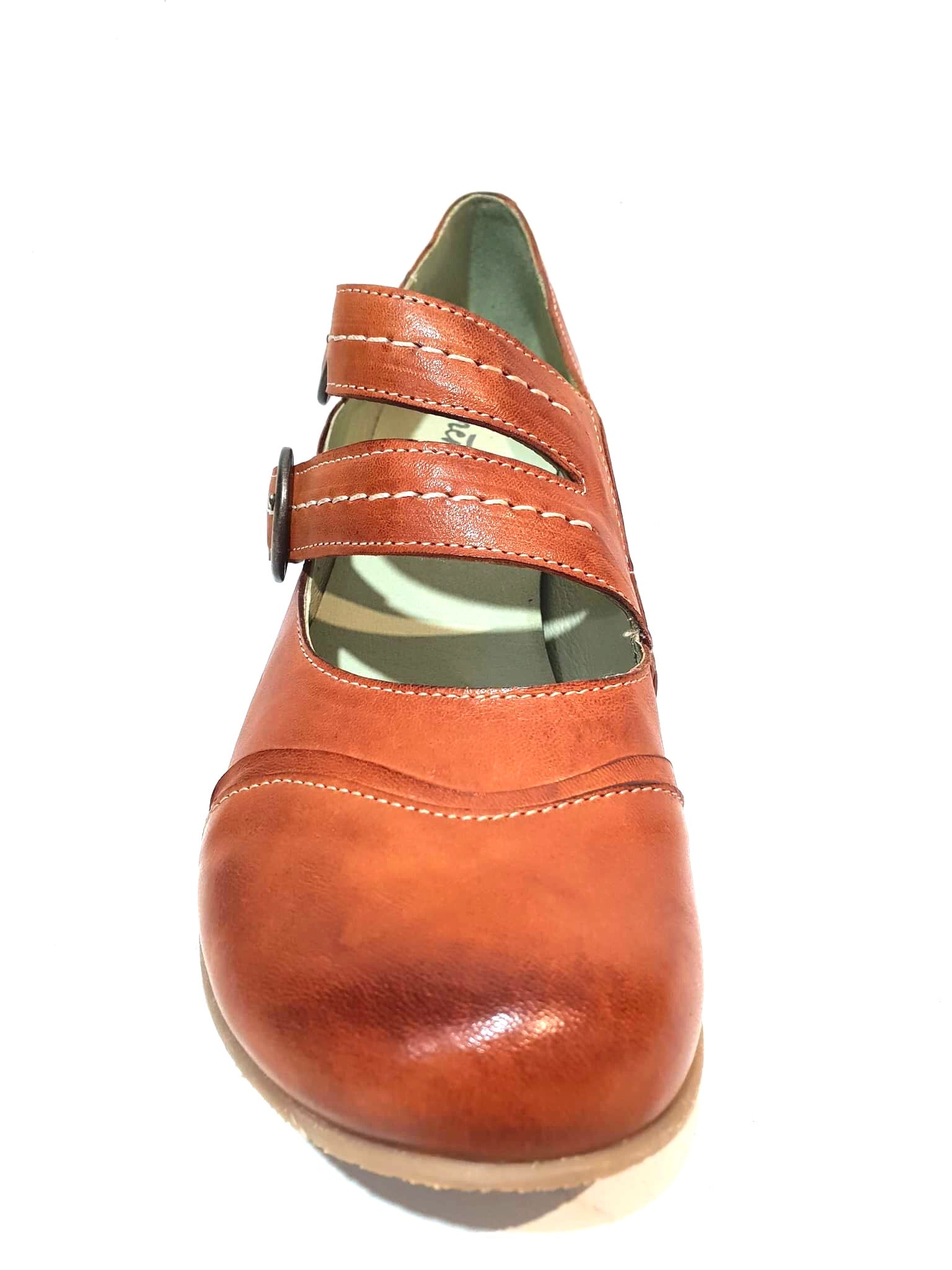 Mentha Alt Cognac Leather Women’s Court Shoes Mary Jane Double Buckle Velcro Made In Portugal