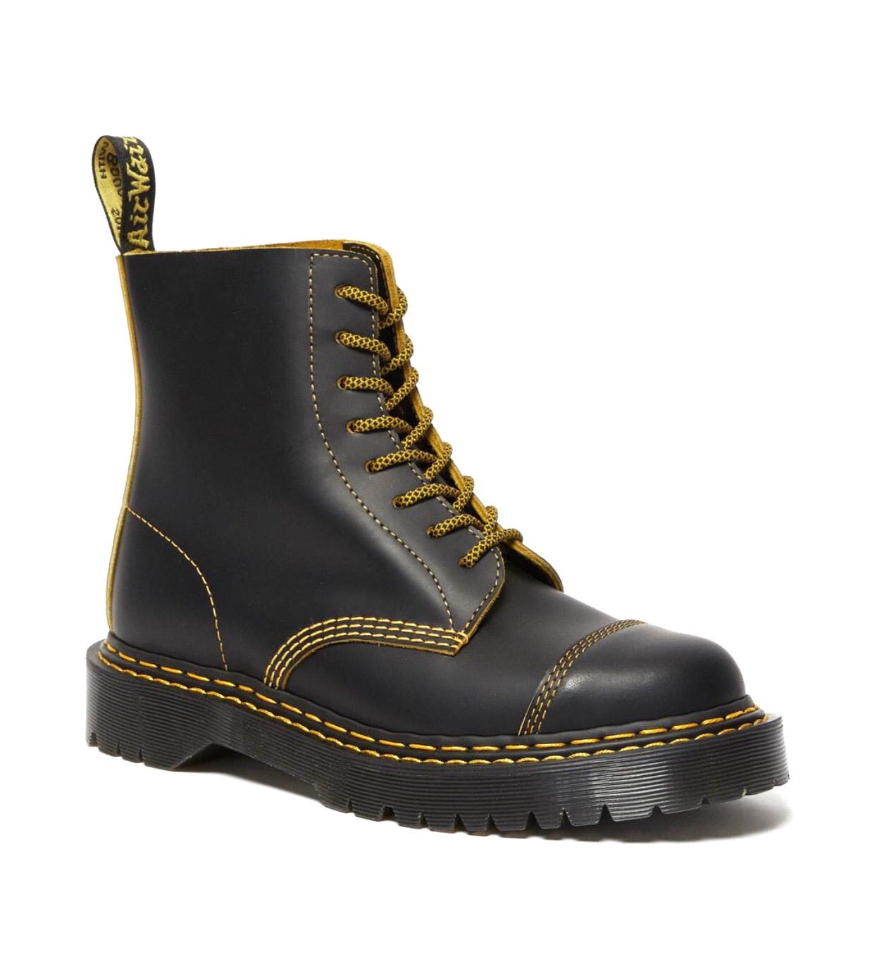 Dr. Martens 1460 Black Yellow Pascal Bex Double Stitch 8 Eyelet Boot