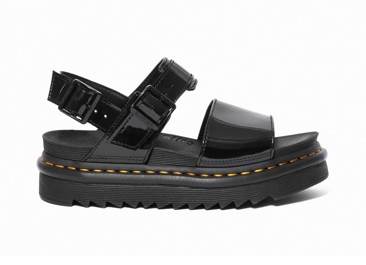 Dr. Martens Voss Black Patent Lamper 2 Buckle Sandal