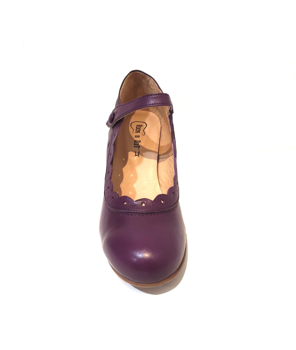 Rock n’ Dot 9847 Dorothy Purple Leather Button Court Shoe Made In Portugal