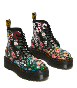 Dr. Martens Sinclair Black Floral Mash Up Backhand Zip Ankle 8 Eyelet Boot
