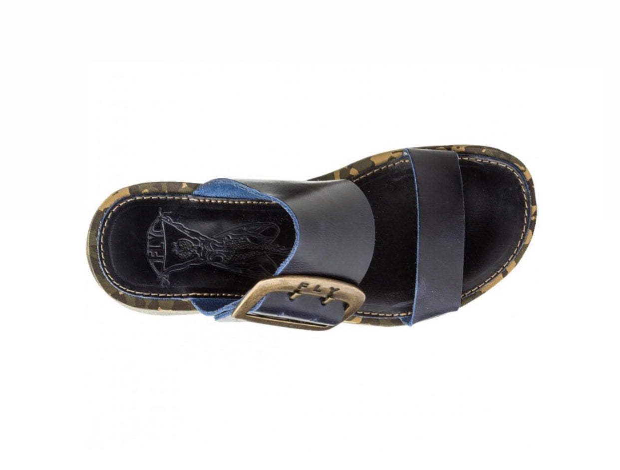 Fly London Cape205fly Blue Bridle Leather Wedge Slide Made In Portugal