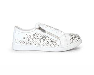 Cabello Comfort EG16 White 6 Eyelet Zip Shoe Made In Turkey
