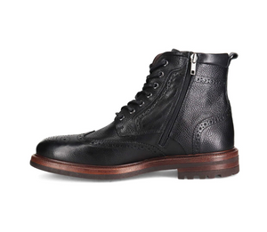 Wild Rhino Logan Black Brogue 7 Eyelet Zip Ankle Boot Made In Portugal