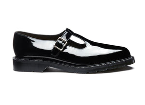 Solovair Black Patent Mary Jane White Stitch Shoe Made In England