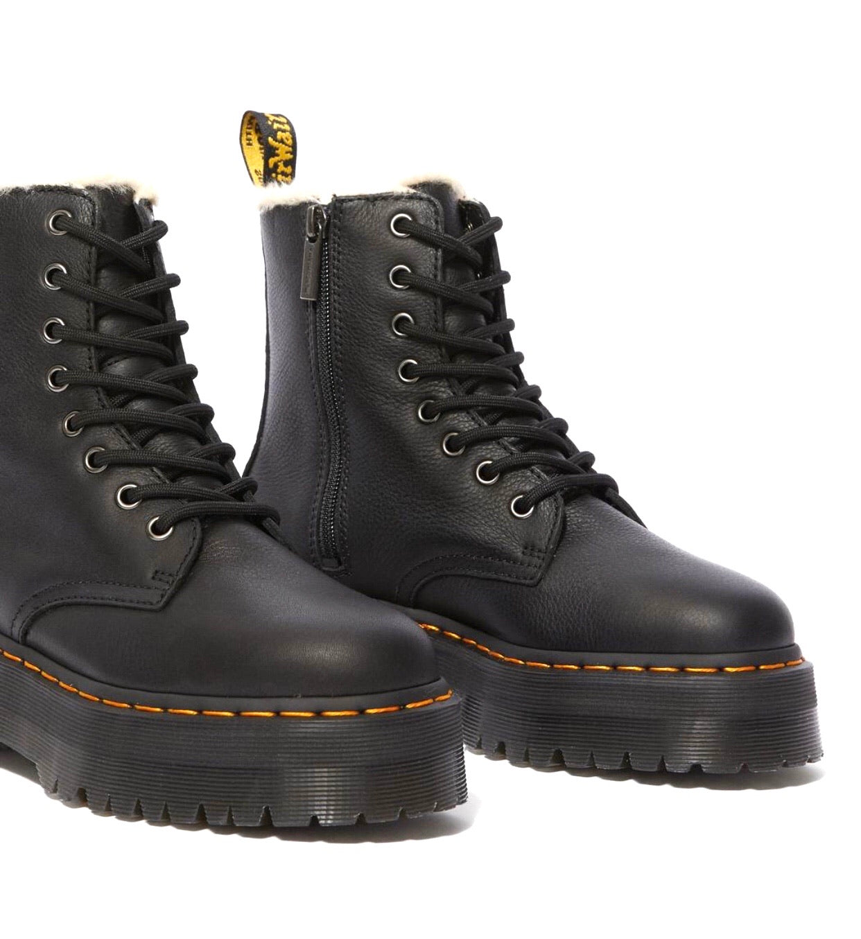 Dr. Martens Jadon Black Pisa Faux Fur Lined Platform Ankle 8 Eyelet Boot