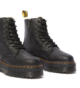 Dr. Martens Jadon Black Pisa Faux Fur Lined Platform Ankle 8 Eyelet Boot