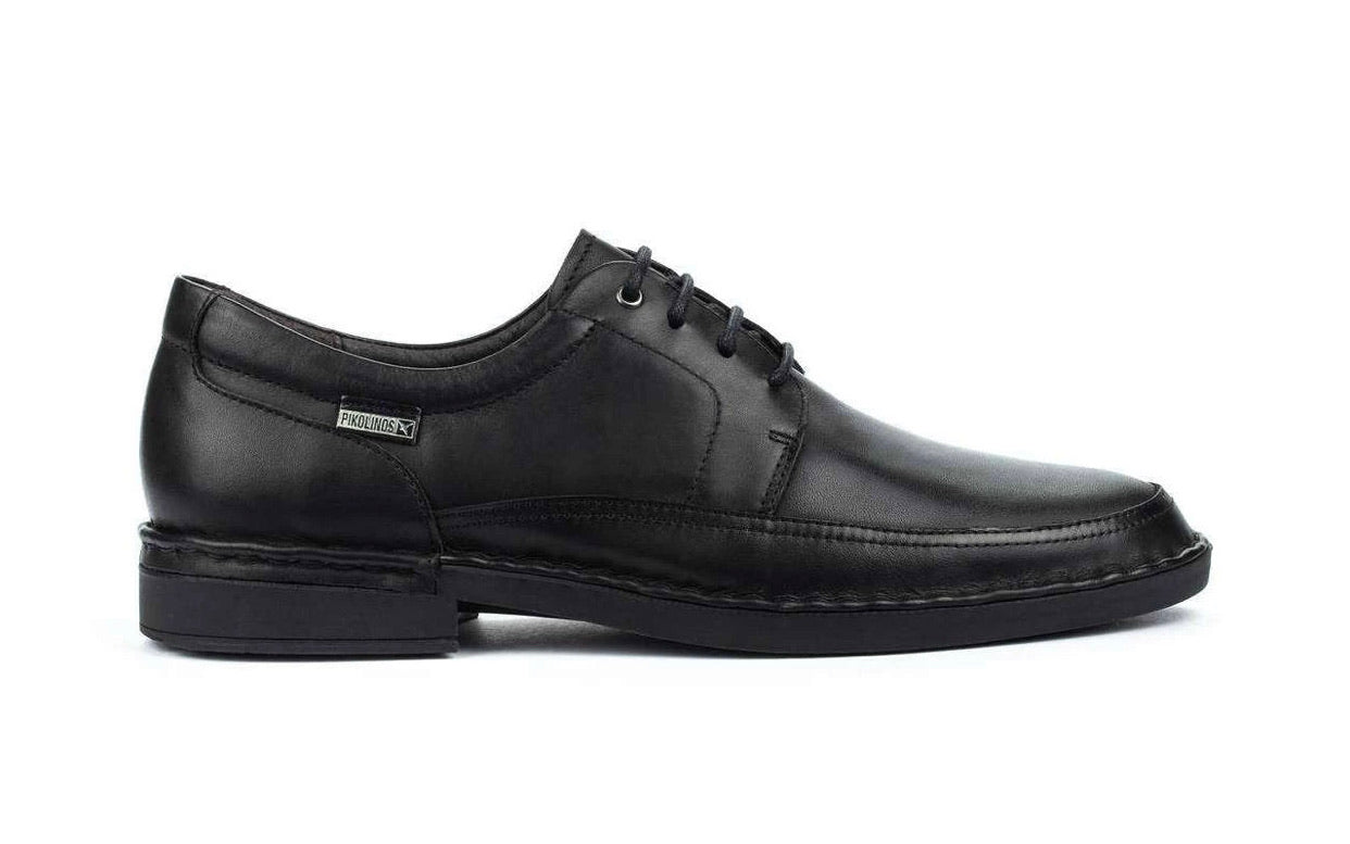 Pikolinos M0M-4255 Black Leather Mens 4 Eyelet Padded Collar Shoe Made In Spain