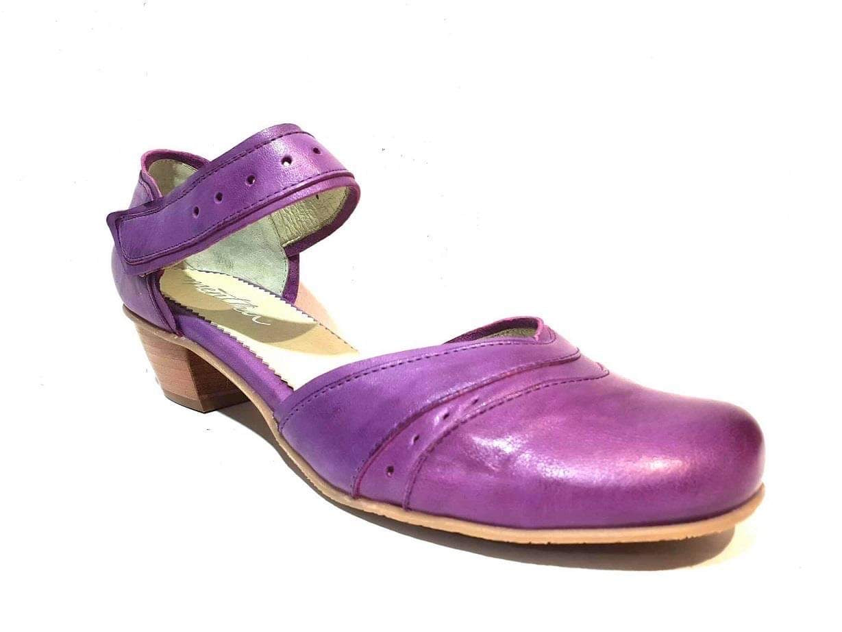 Mentha Andie Purple Leather Women’s Court Shoes Mary Jane Velcro Made In Portugal