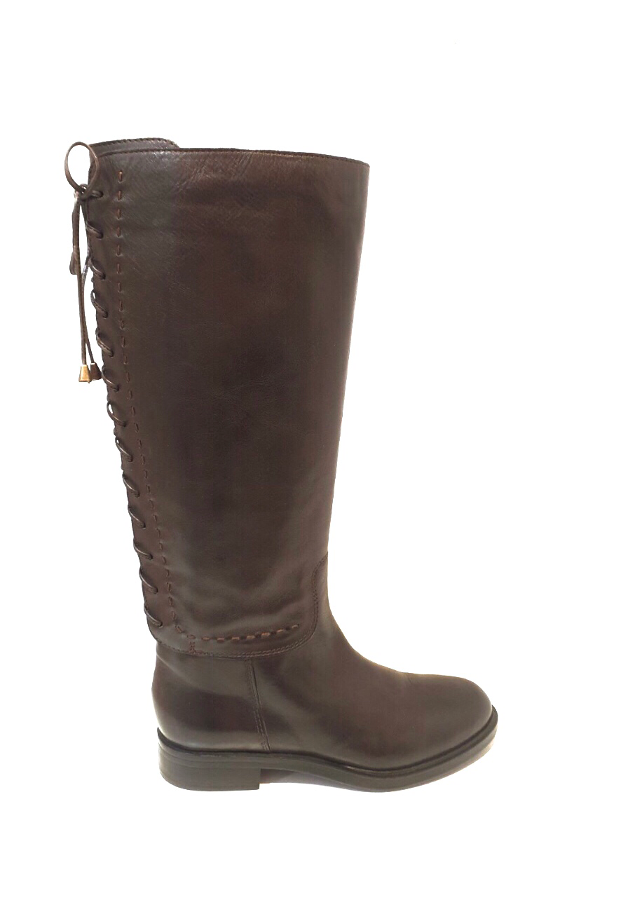 Progetto H024 Light T Moro Brown Knee High Back Lace Zip Boot Made In Italy