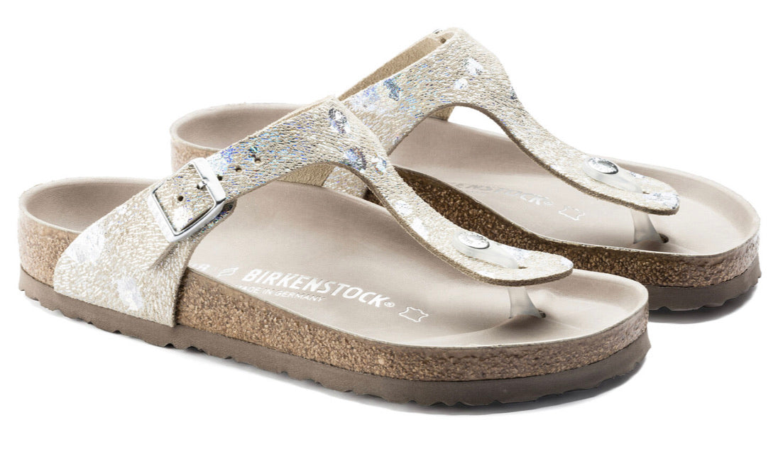 Birkenstock Gizeh Spotted Metallic Silver Leather Made In Germany