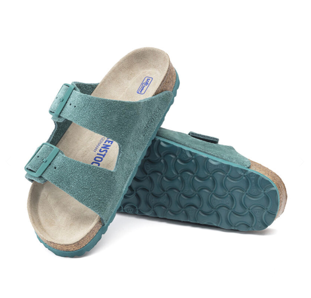 Birkenstock Arizona Dark Teal Suede Leather Soft Footbed Made In Germany