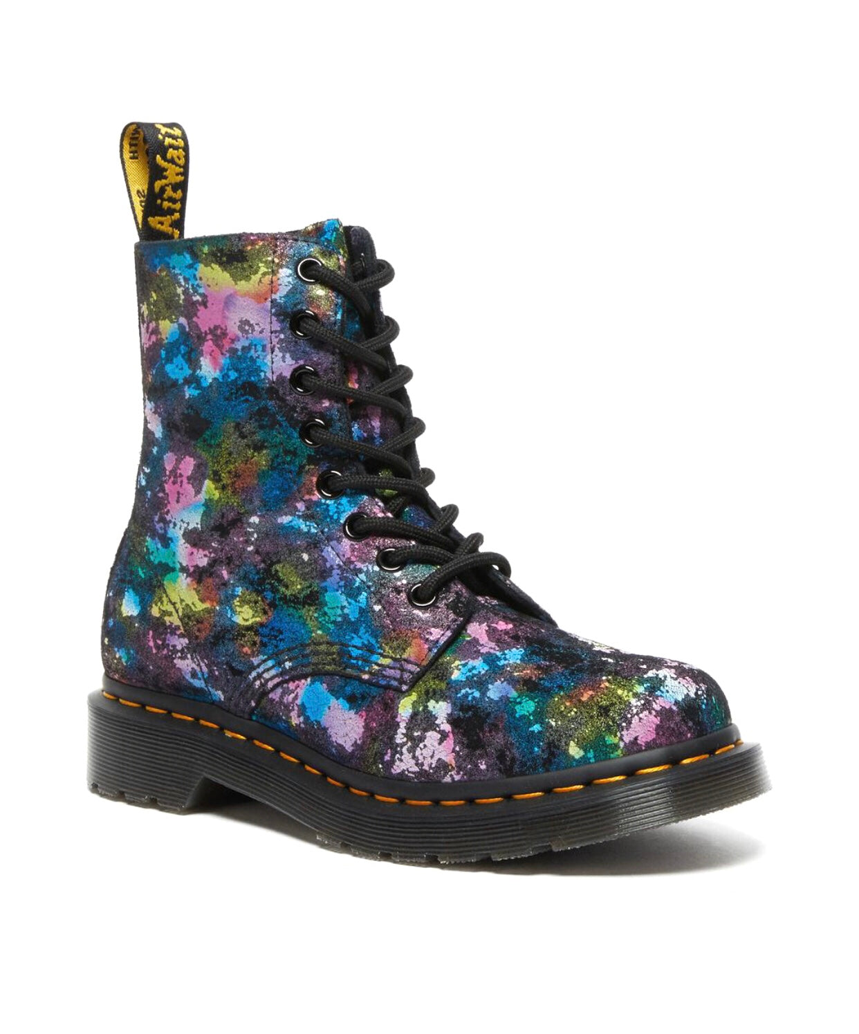 Dr. Martens 1460 Pascal Black Rainbow Burst Suede Floral Ankle 8 Eyelet Boot