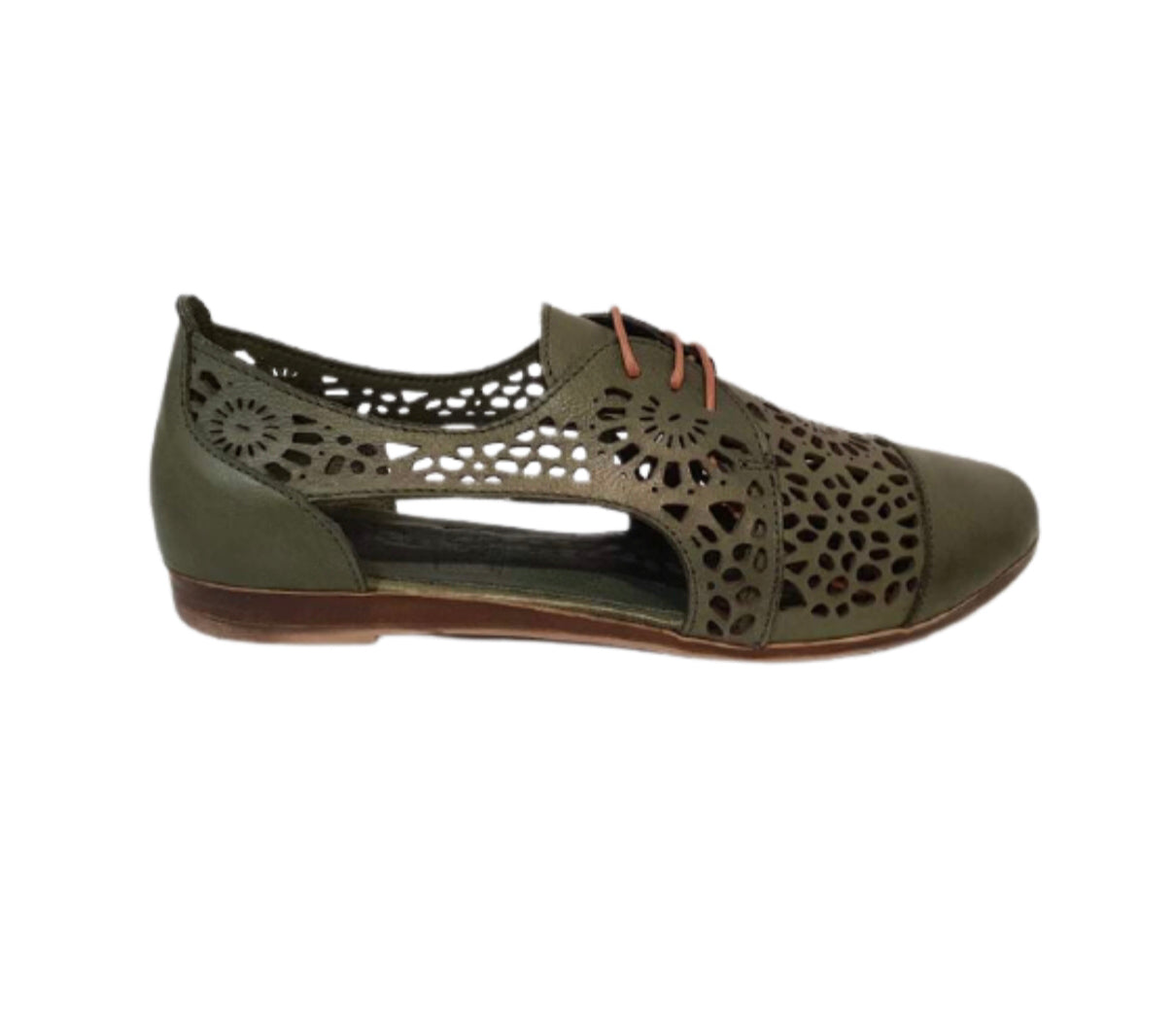 Sala Europe Kate Khaki 3 Eyelet Perforated Shoe Made In Turkey