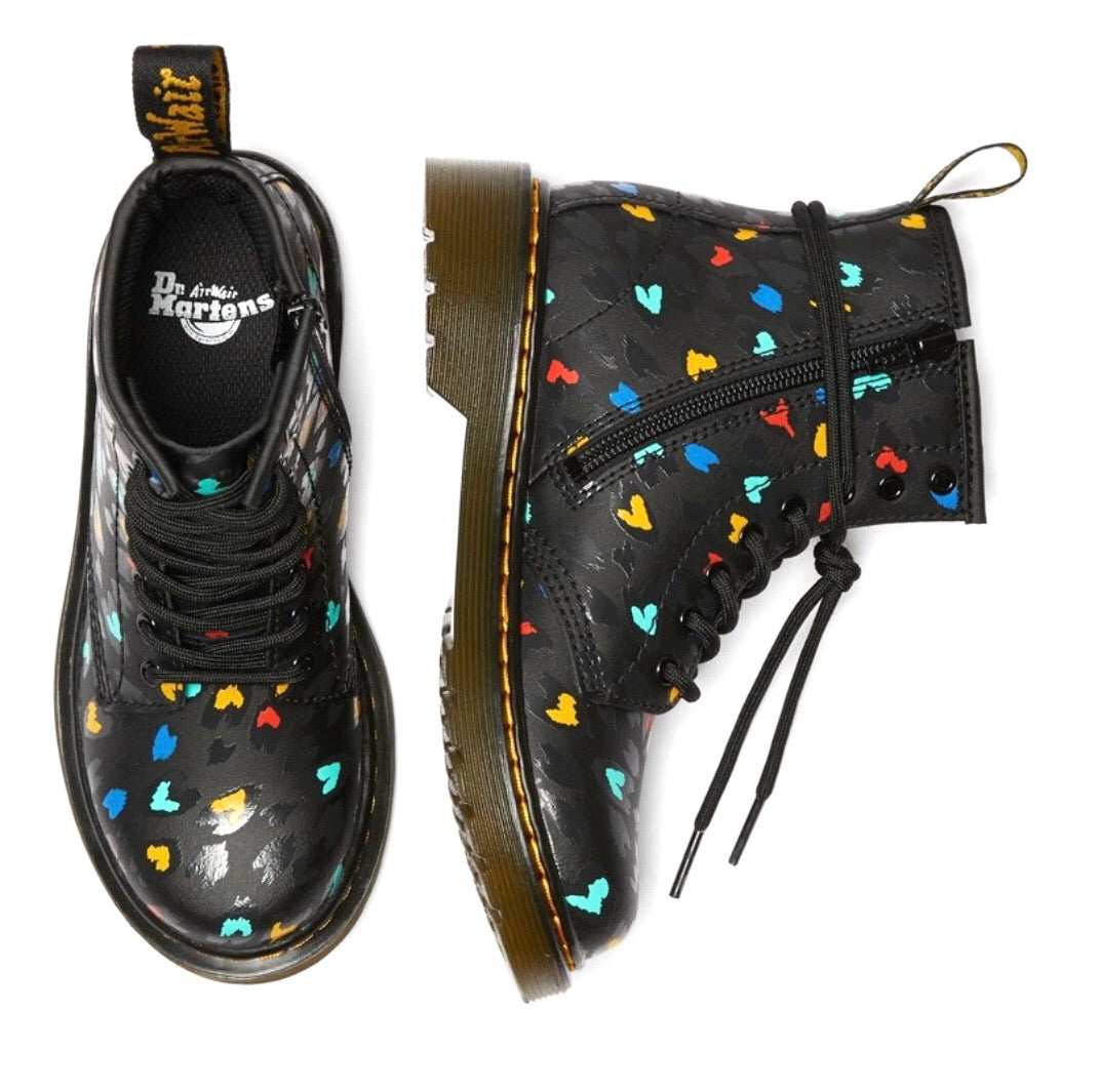 Dr. Martens 1460 Black Heart Printed Zip Junior 8 Eyelet Boot