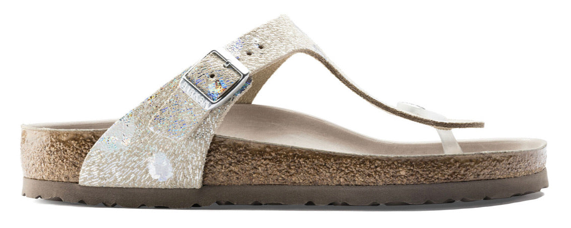 Birkenstock Gizeh Spotted Metallic Silver Leather Made In Germany