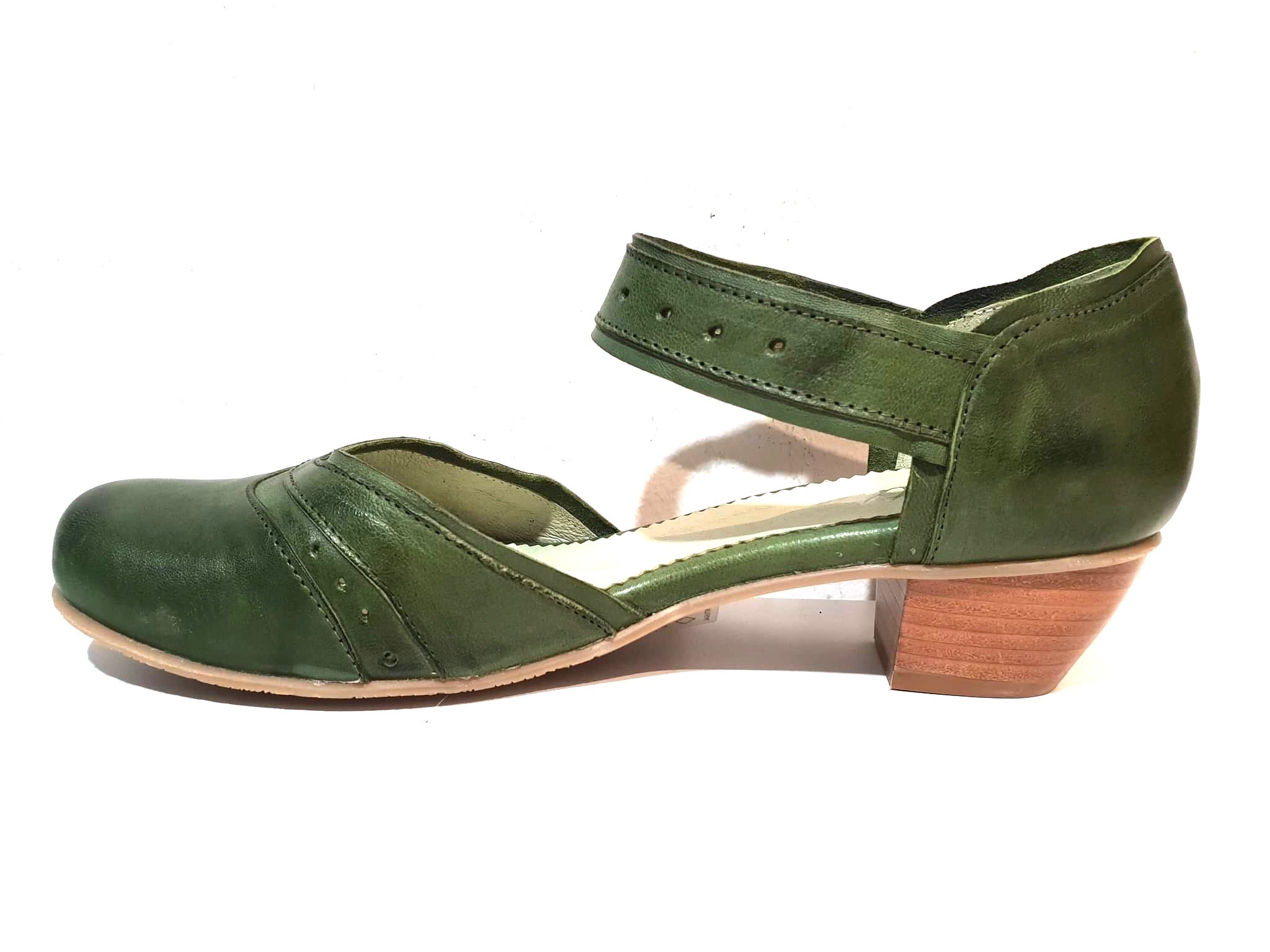 Mentha Andie Green Leather Women’s Court Shoes Mary Jane Velcro Made In Portugal