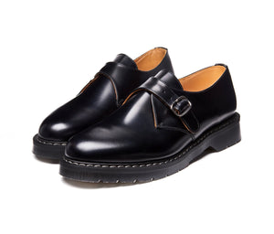 Solovair Black Hi Shine Single Buckle Monk Shoe Made In England