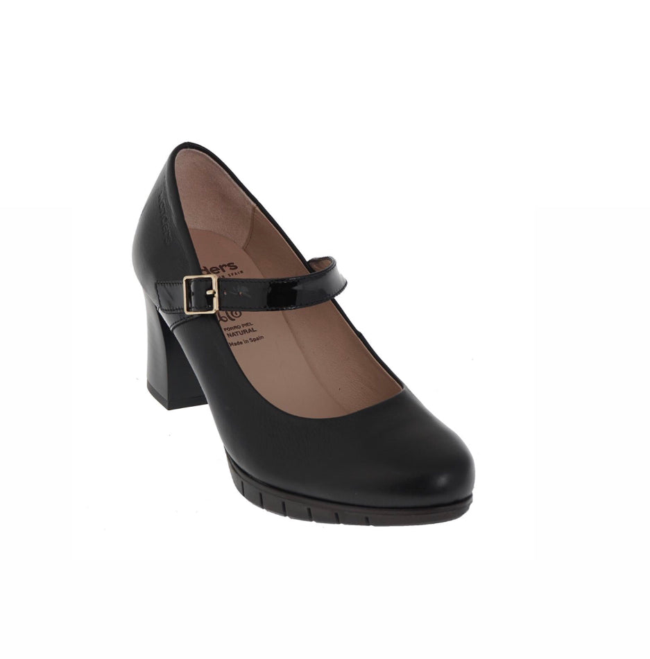 Wonders I-6061 Black Negro Leather Court Shoe Made In Spain