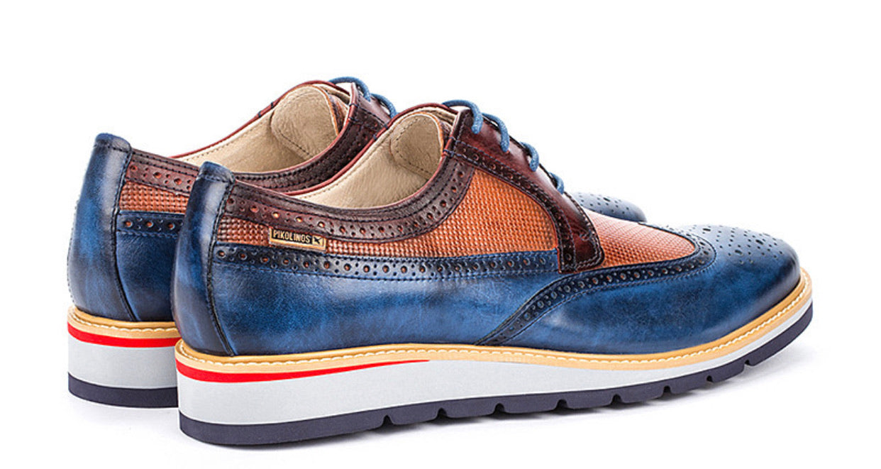 Pikolinos M7L-4227C1 Royal Blue Mens Brogue 4 Eyelet Lace Up Made In Spain