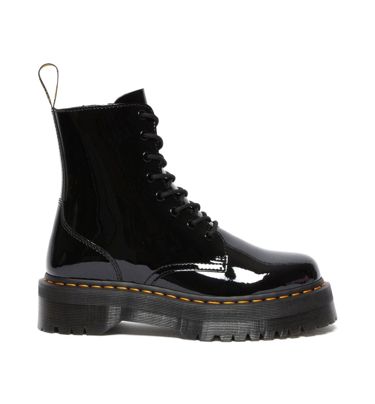 Dr. Martens Jadon Black Patent Zip Platform Ankle 8 Eyelet Boot