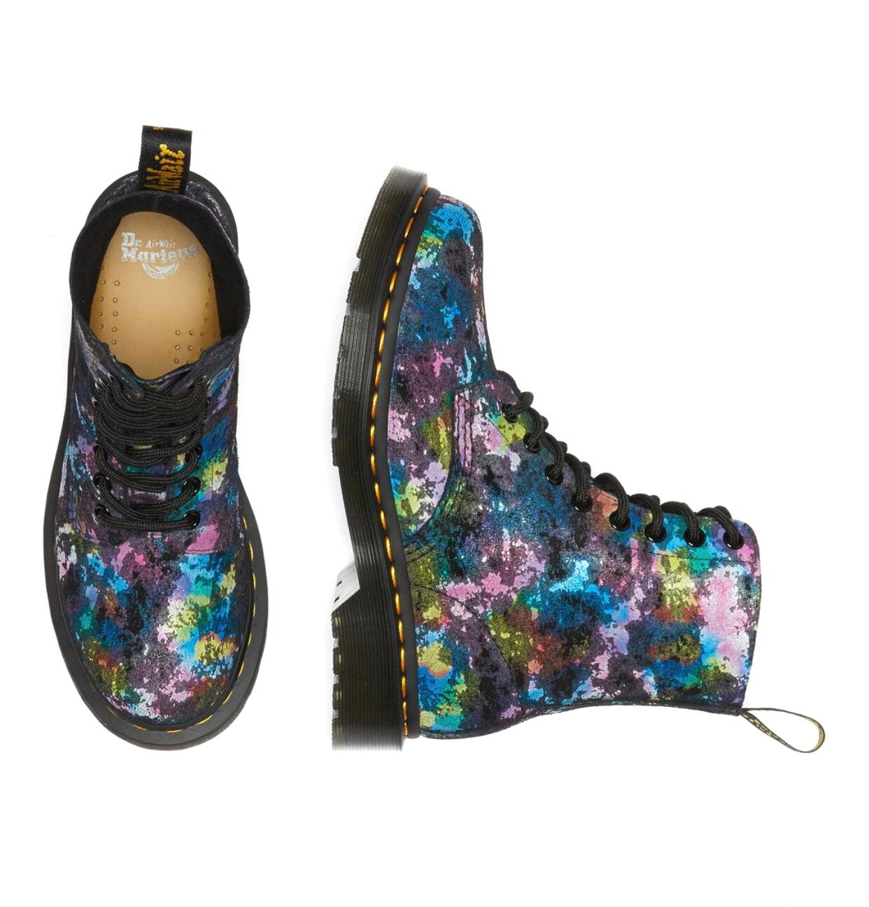 Dr. Martens 1460 Pascal Black Rainbow Burst Suede Floral Ankle 8 Eyelet Boot