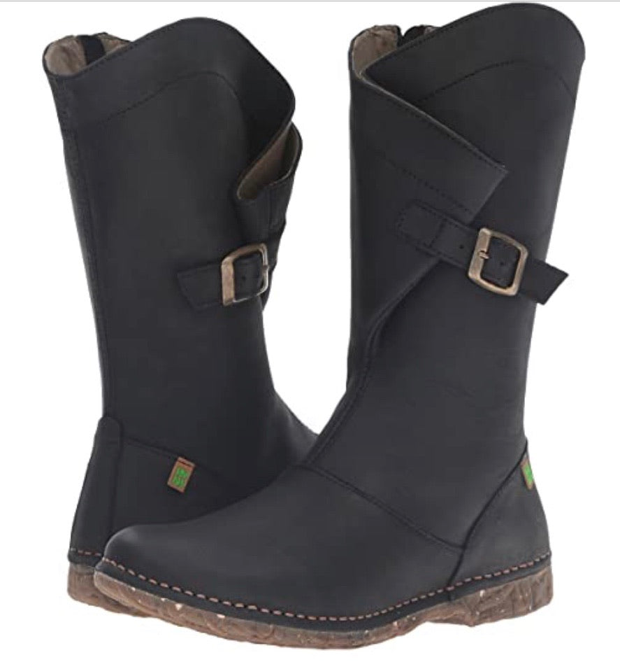 El Naturalista N916 Black Mid Calf Zip Boots Made In Spain
