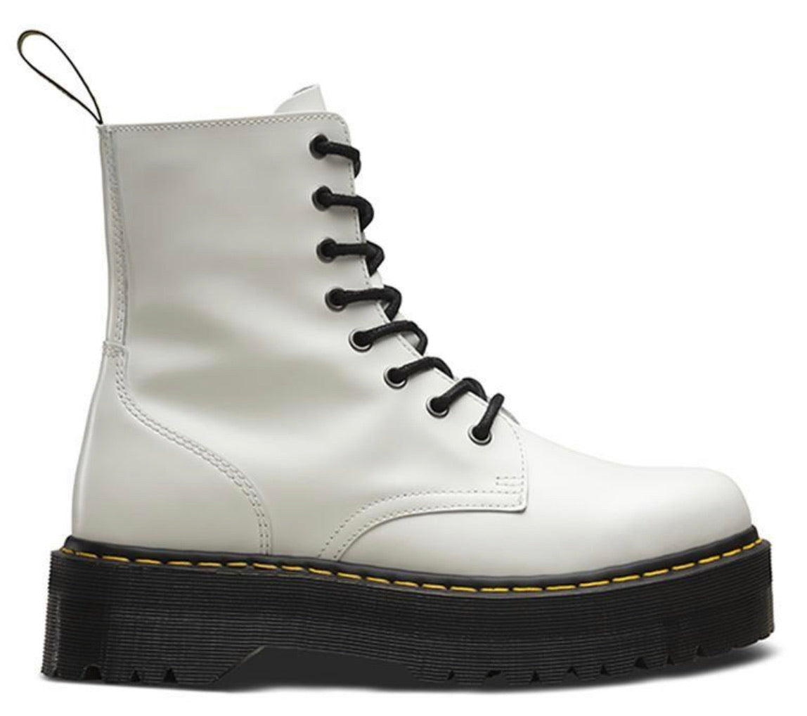 Dr. Martens Jadon White Smooth Zip Platform Ankle 8 Eyelet Boot