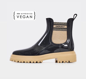 Lemon Jelly Flow 01 Black Chelsea Ankle Vegan Rain Boots Made In Portugal
