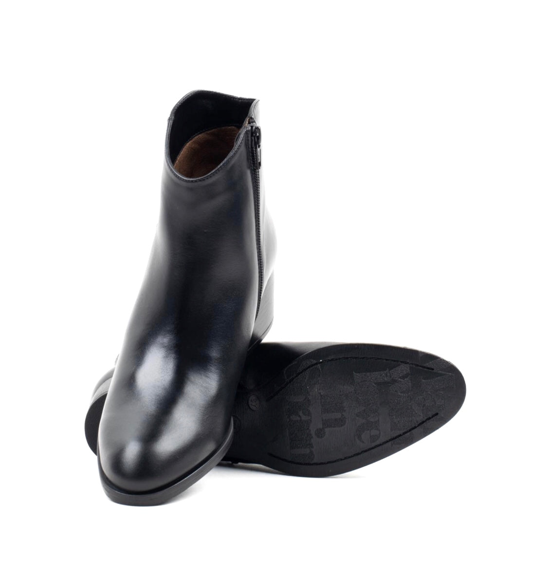 Wonders G-5130 Black Negro Leather Zip Ankle Boot Made In Spain