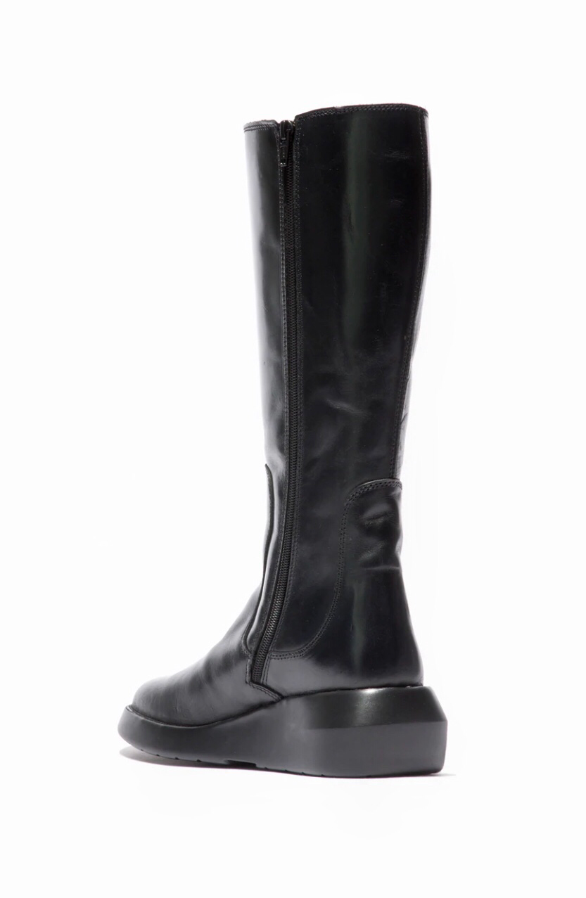 Fly London Bola503Fly Black Leather Zip Knee High Boot Made In Portugal