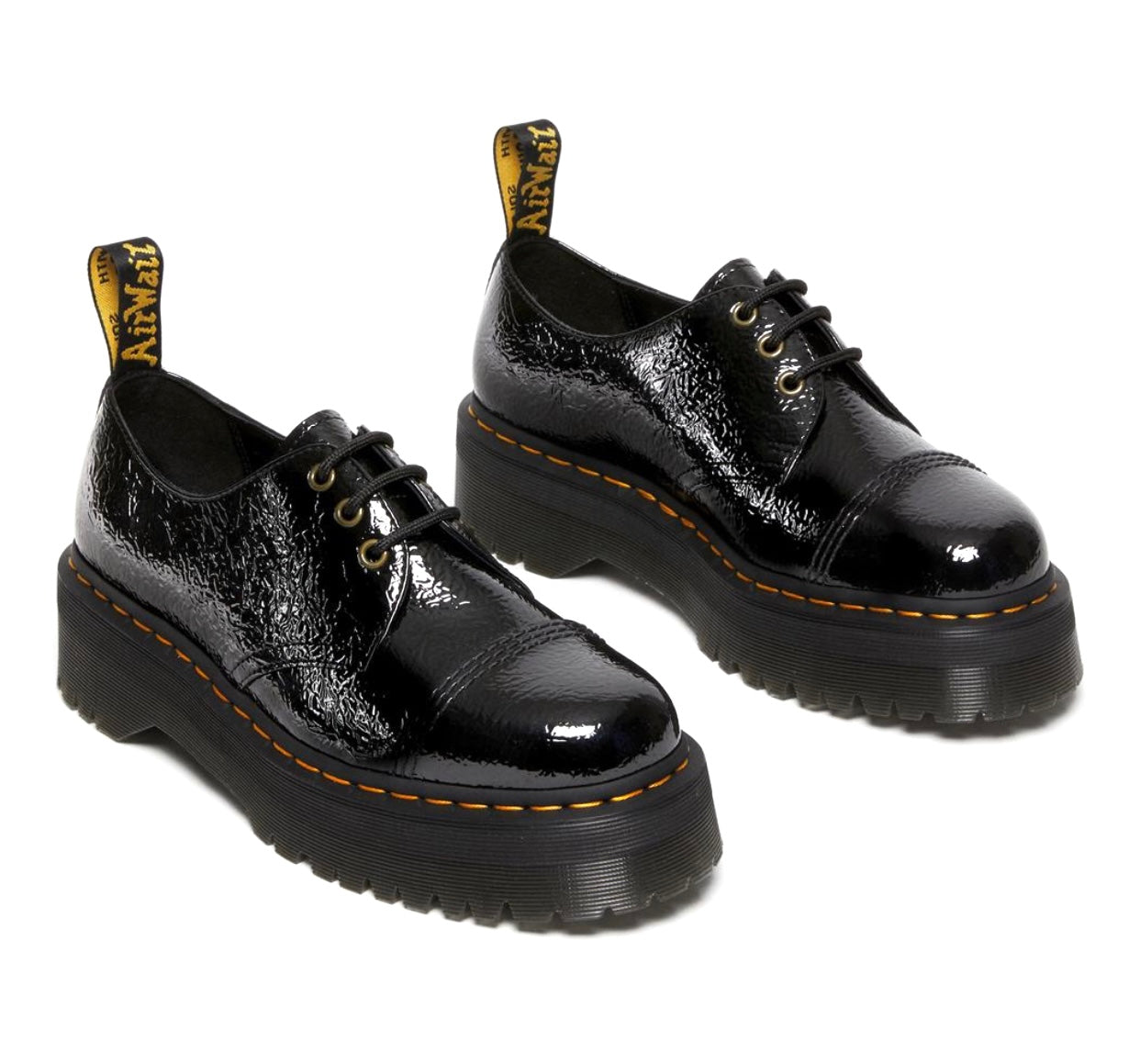 Dr. Martens 1461 Quad Black Distressed Patent Platform 3 Eyelet Shoe