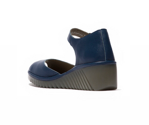 Fly London Lene383Fly Blue Mousse Open Toe Wedges Made In Portugal