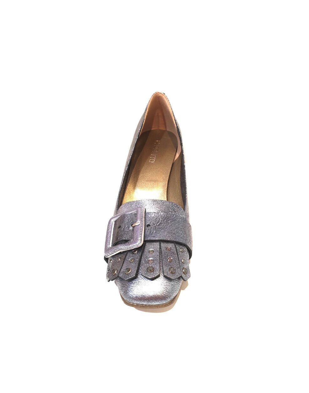 Progetto S161 Rock Cielo Metallic Blue Buckle Tassel Court Shoe Made In Italy