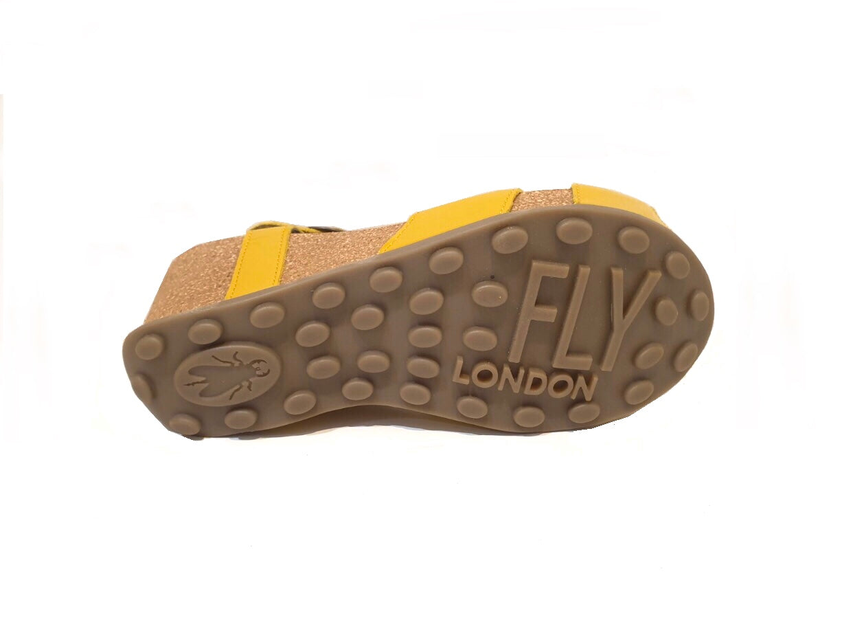 Fly London Goda856Fly Yellow Patent Luxor Open Toe Wedge Sandals Made In Portugal