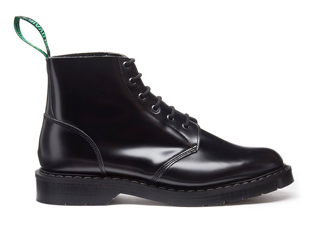 Solovair Black Hi-Shine Astronaut 6 Eyelet Boot Made In England