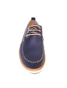 Pikolinos M3D-4074 Nautic Blue Leather 3 Eyelet Boat Shoes Made In Spain